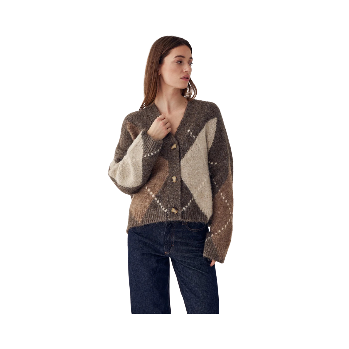 N-Laiana Knit Cardigan - Ash Brown Mix