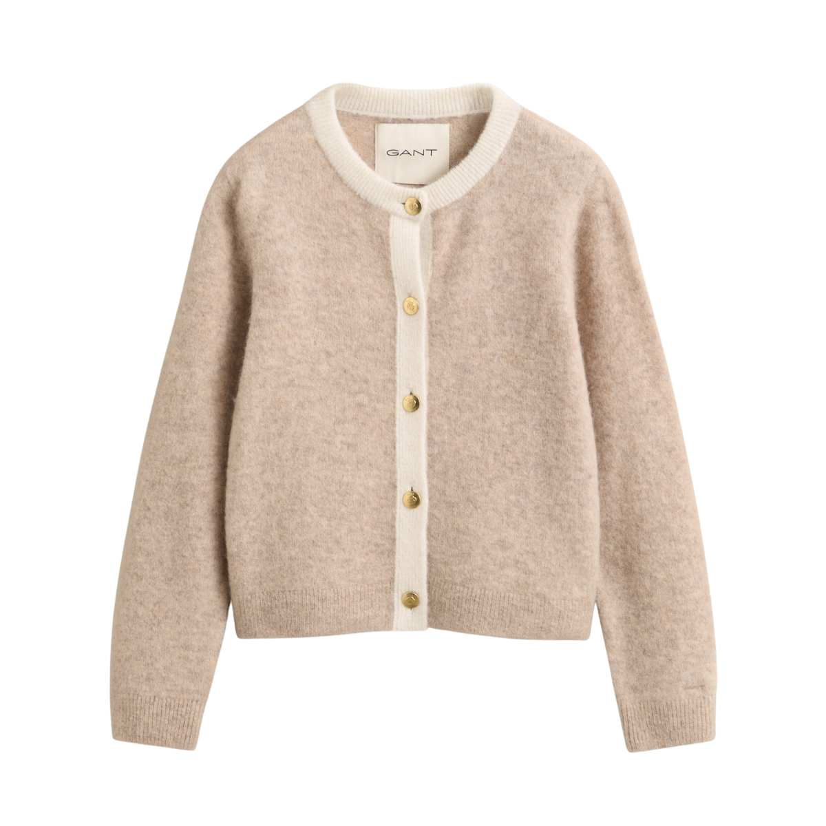 Alpaca Blend Contrast Cardigan - Light Beige Melange