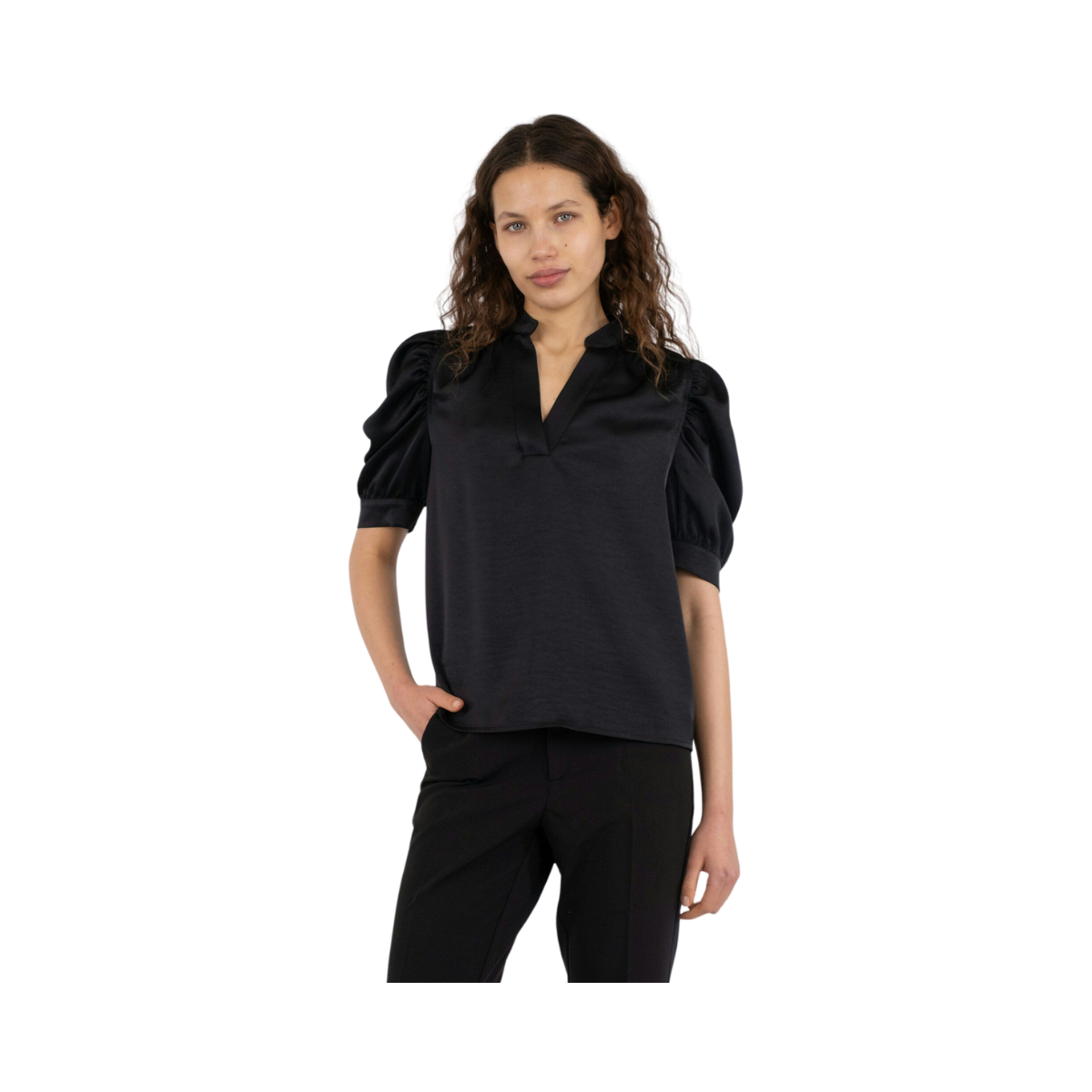 Roella Heavy Sateen Blouse - Black