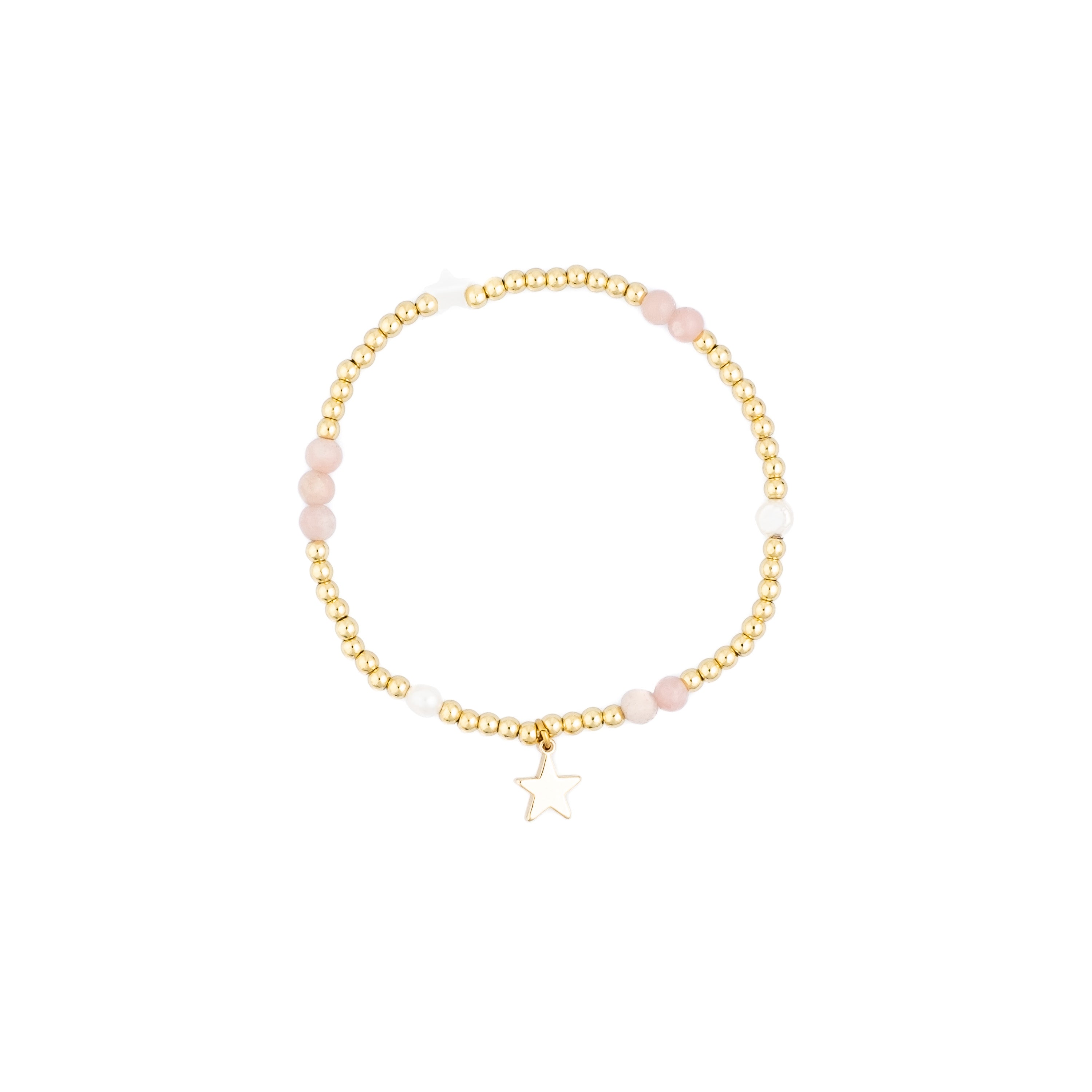 Metal Bead Bracelet W/Stone Beads & Pearls - Rose