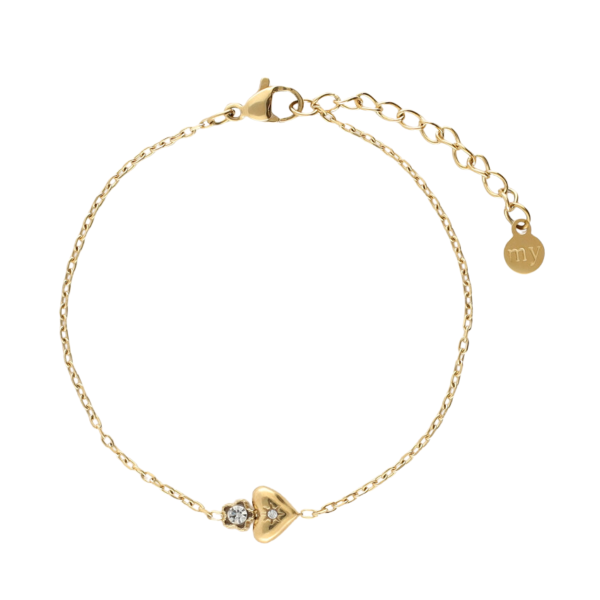 Bracelet heart flower strass - Gold