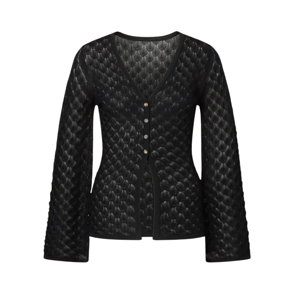 Ayla Pointelle Knitted Cardigan - Black