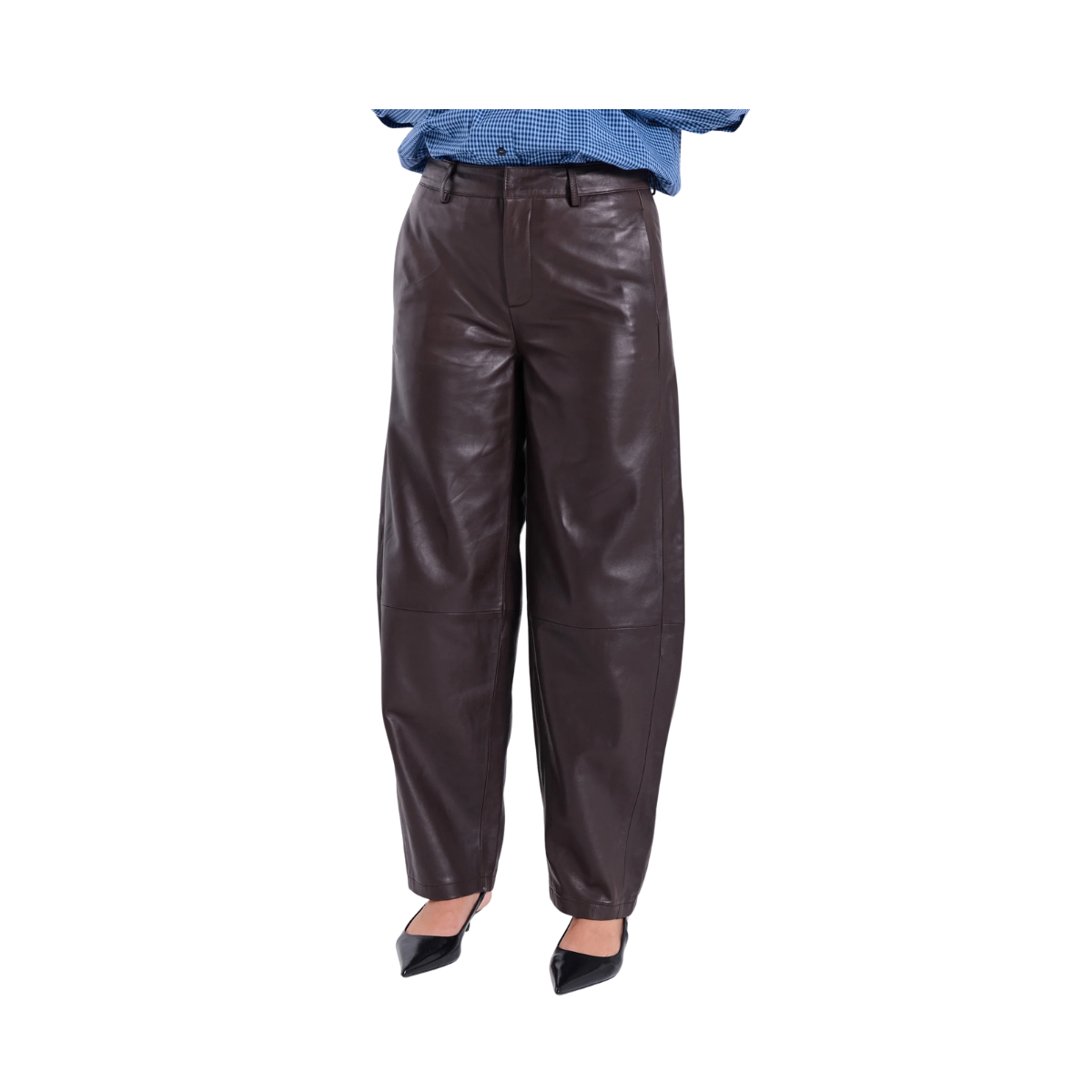 Monica Barrel Leather Pants - Dark Brown