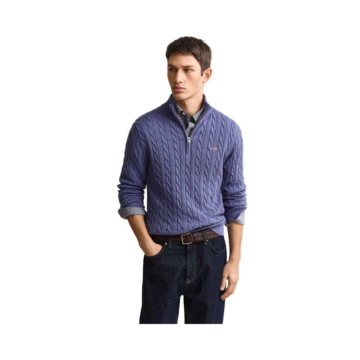 Cable Knit Half-Zip Sweater - Blue Horizon