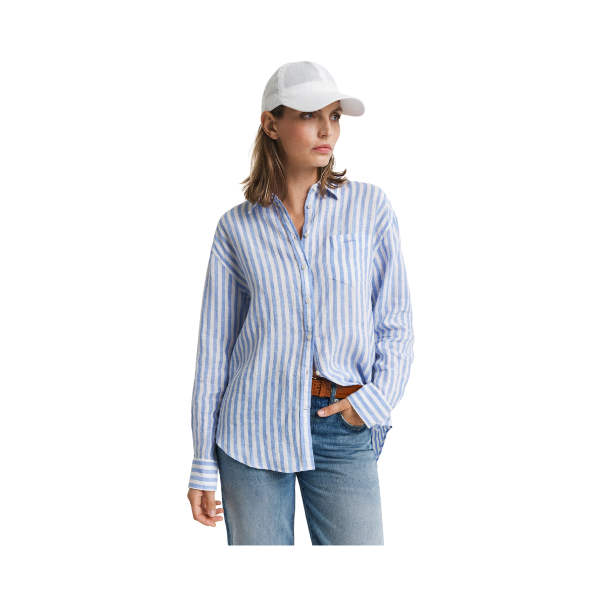 Relaxed Striped Linen Shirt - Perfect Blue