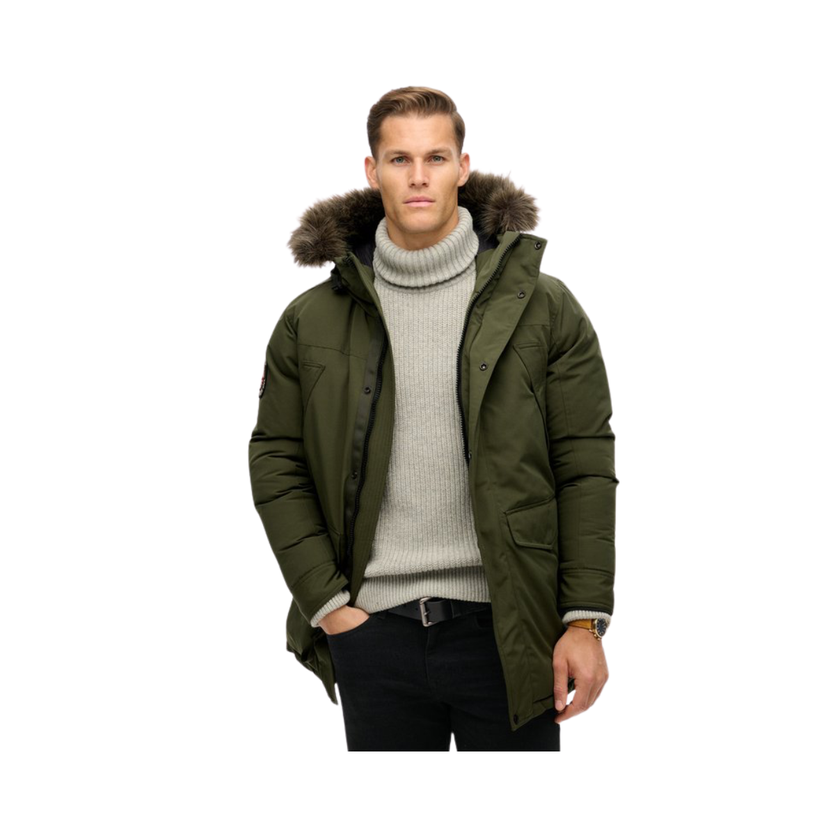 Everest Faux Fur Parka Jacket - D8B Army Khaki Green