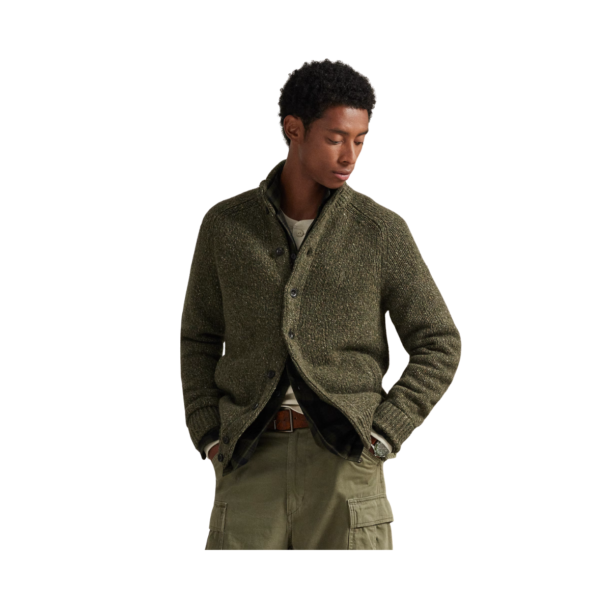 Long Sleeve Cardigan - Olive Marl