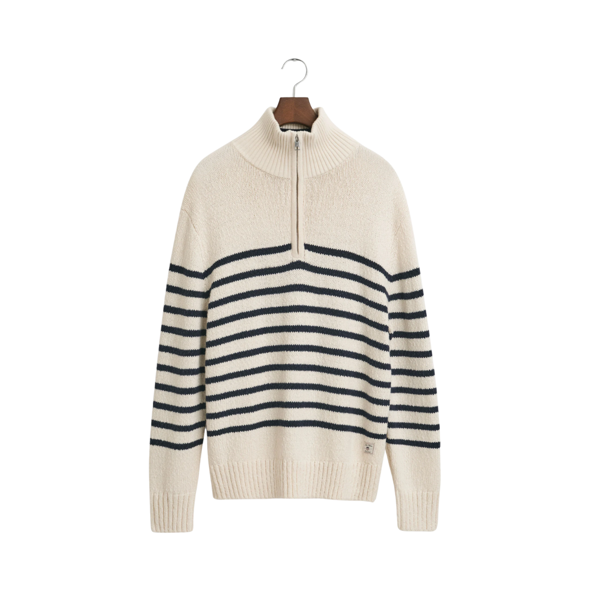 Striped Cotton Slub Half Zip - Cream