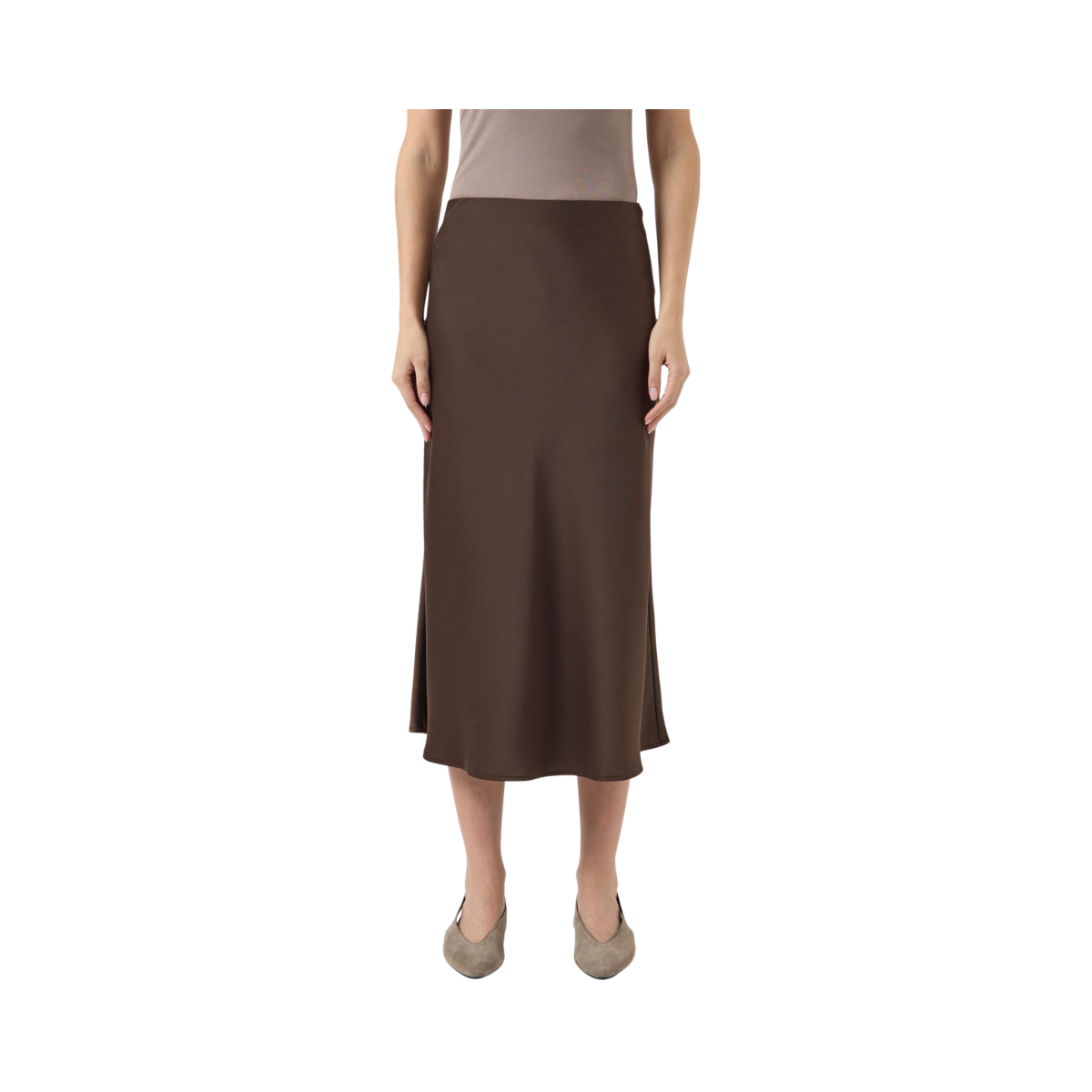 YASPella Highwaist Midi Skirt - Chocolate brown