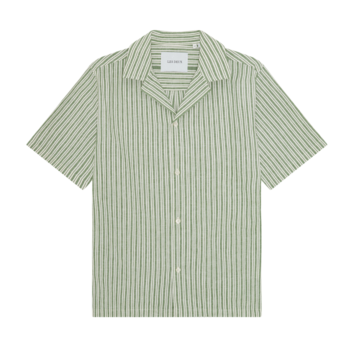 Stripe Cotton-Linen SS Shirt - Artichoke Green