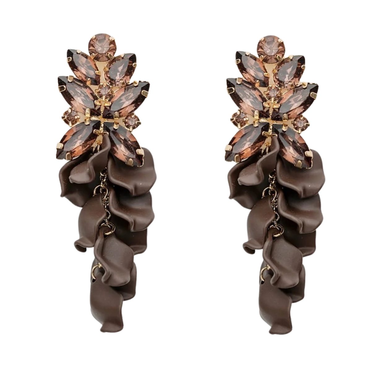 Leaf Big Stone Earrings - 0016 Brown