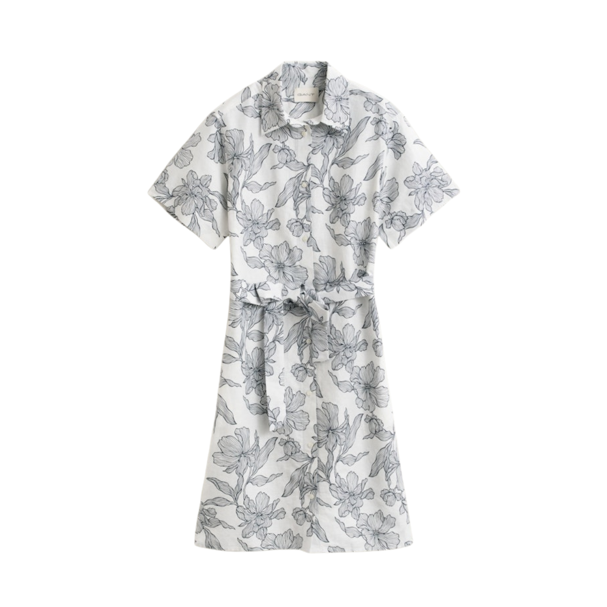 Floral Print Linen SS Shirt Dress - Evening Blue