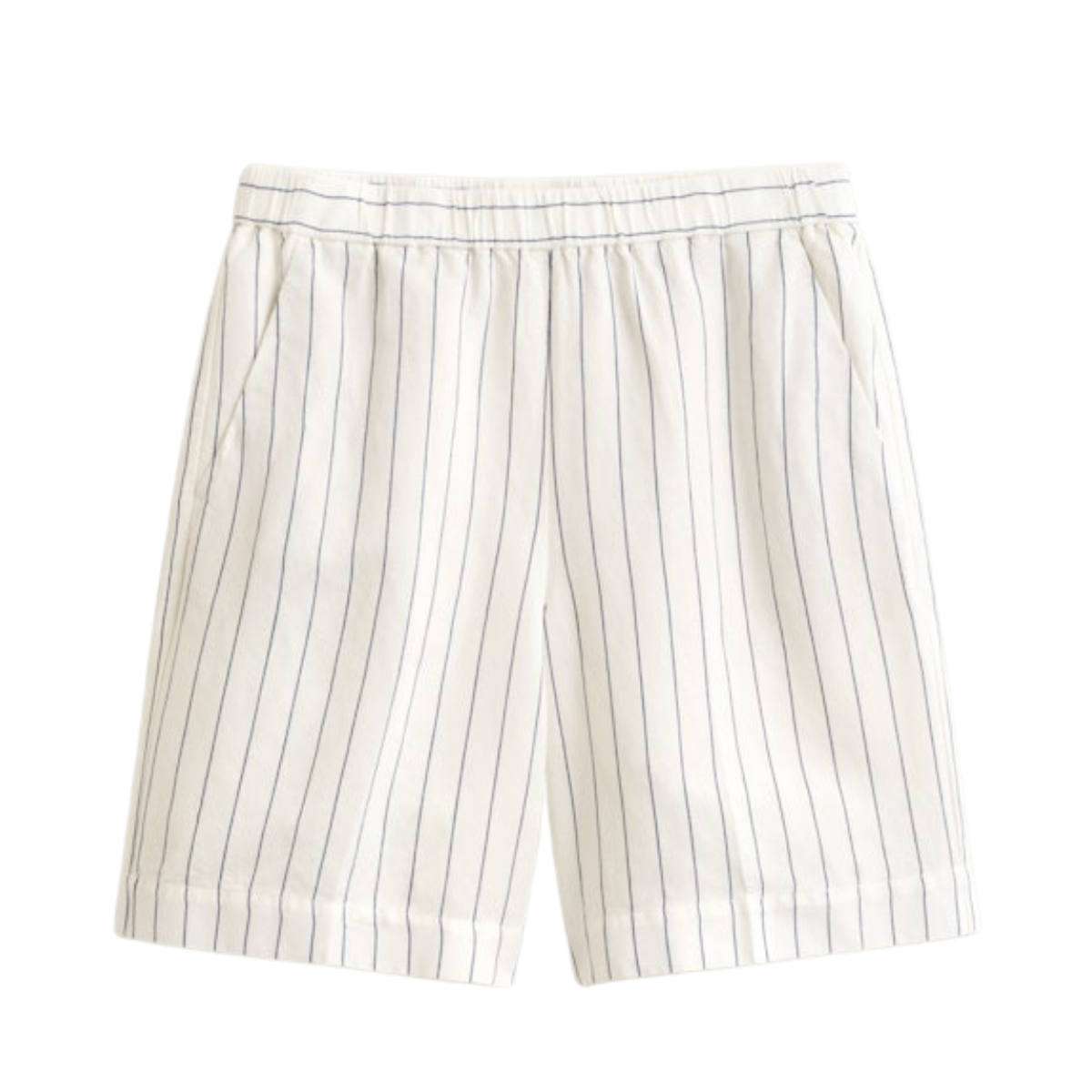 Striped Linen Blend Pull On Shorts - 113 Eggshell