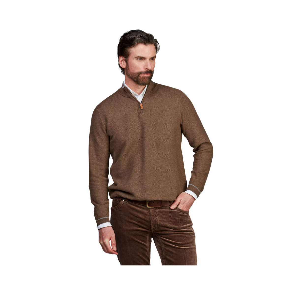Half Zip Structure Knit - Brown