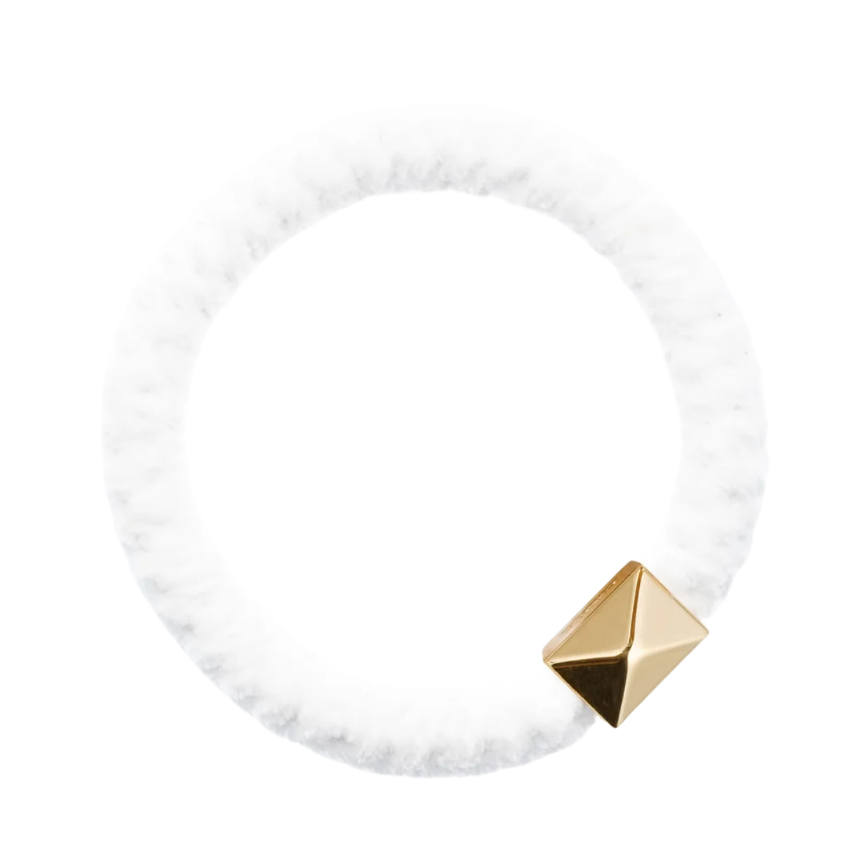 Fluffy Fat Hair Tie W/Gold - White