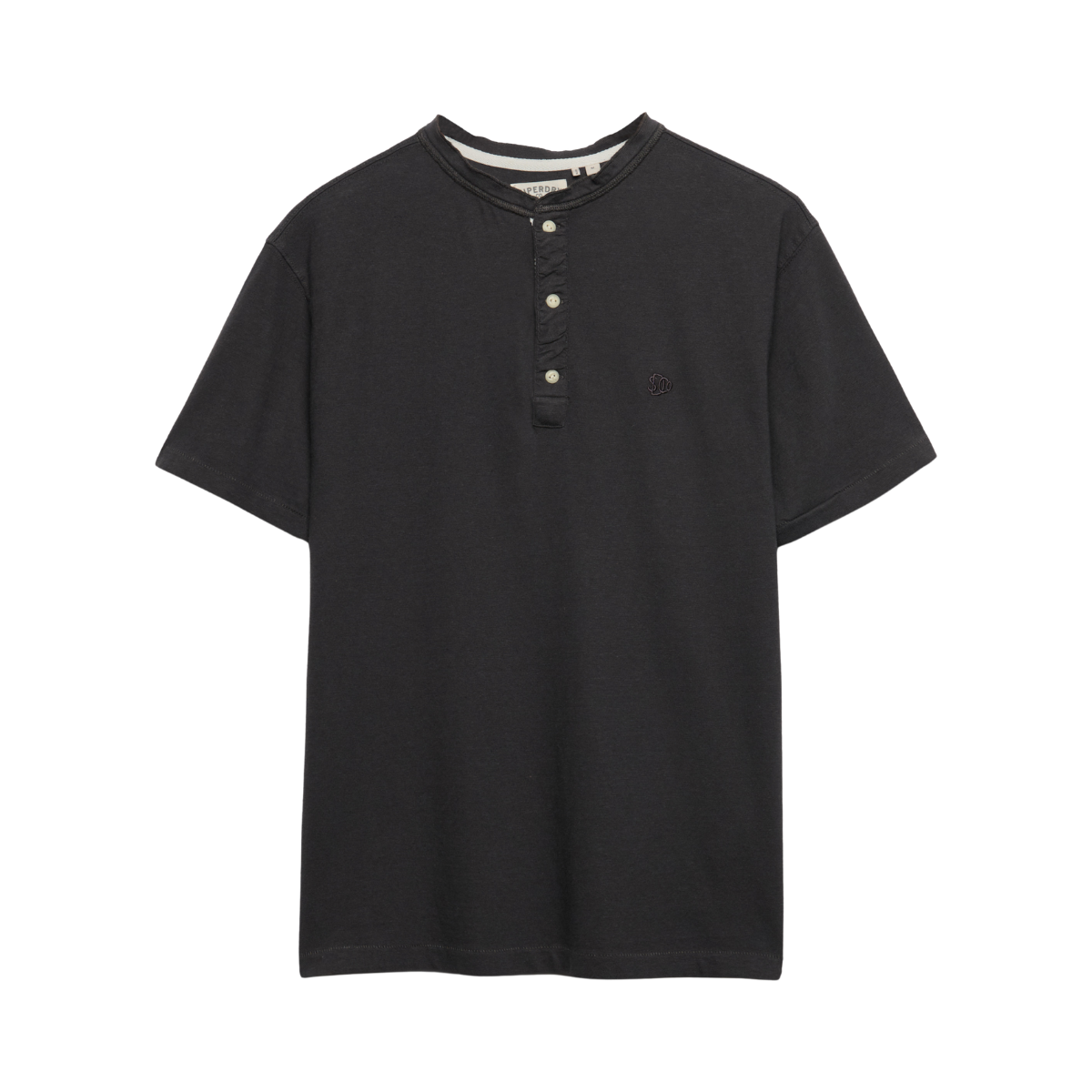 Classic Cotton Lin Ss Grandad - Dark Charcoal