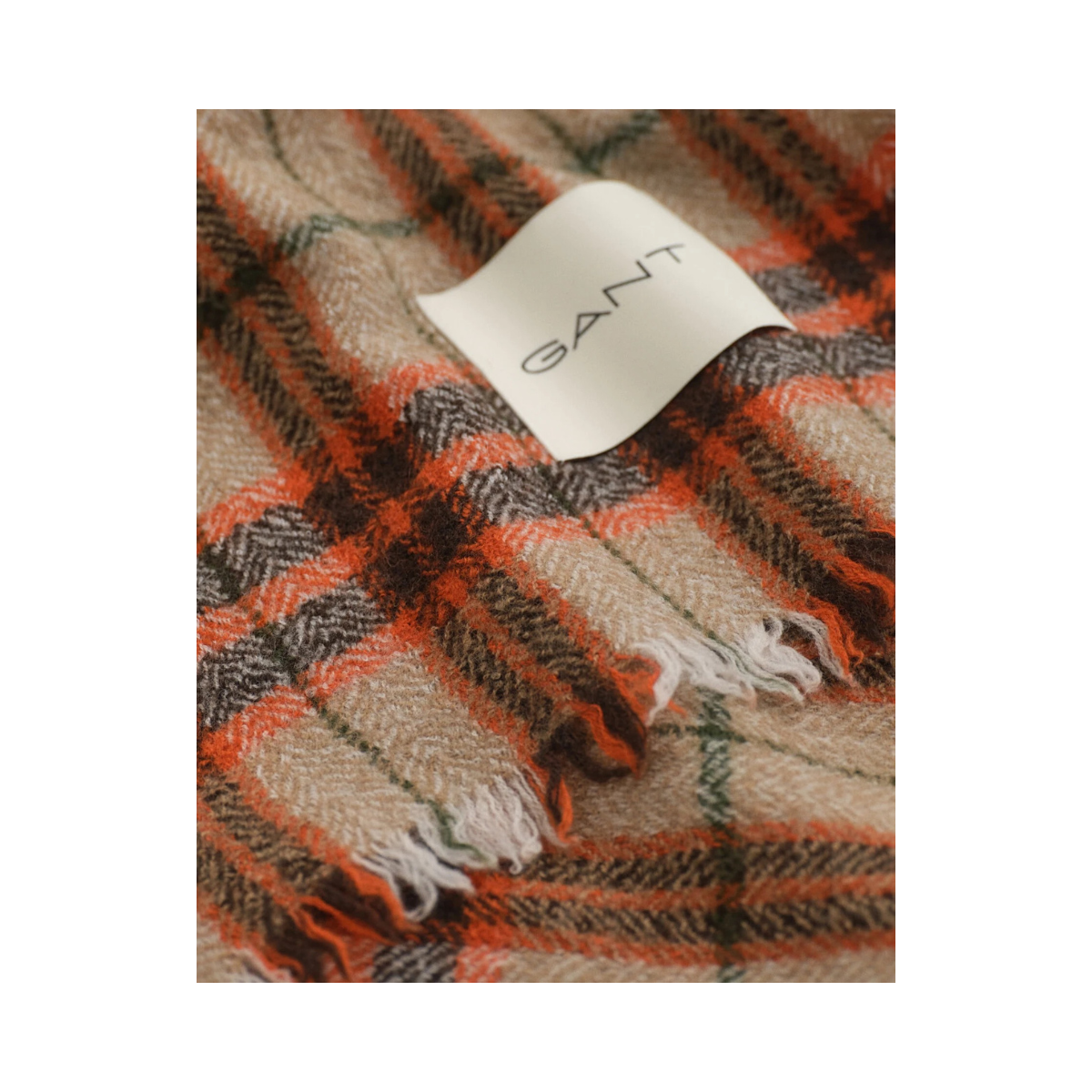 Wool Herringbone Checked Scarf - 845 Deep Orange