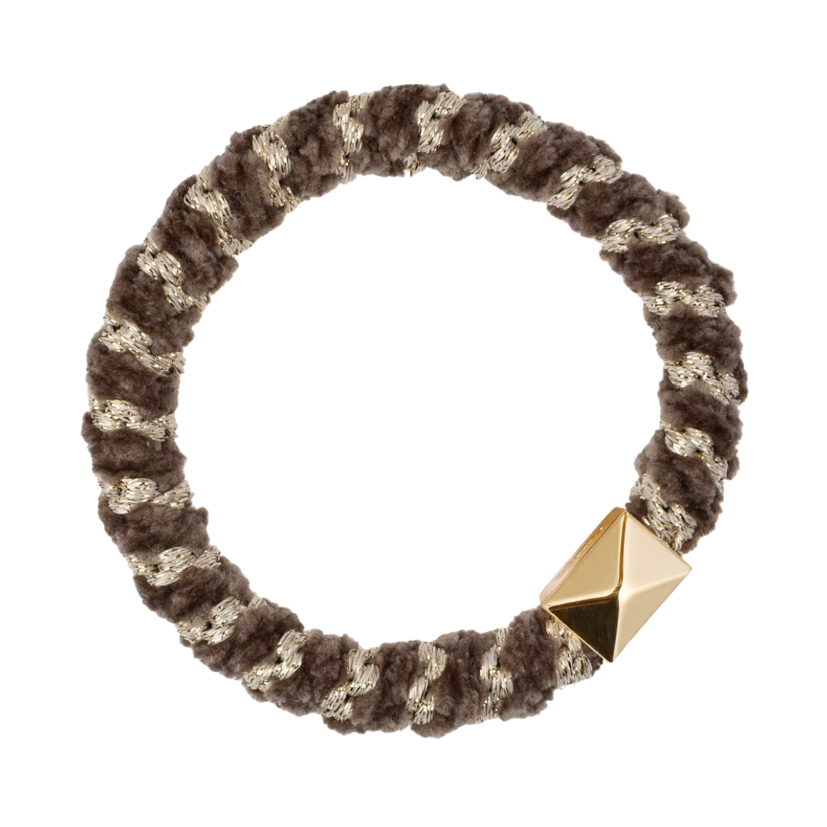 Fluffy Fat Hair Tie W/Gold - Warm Taupe Stripe