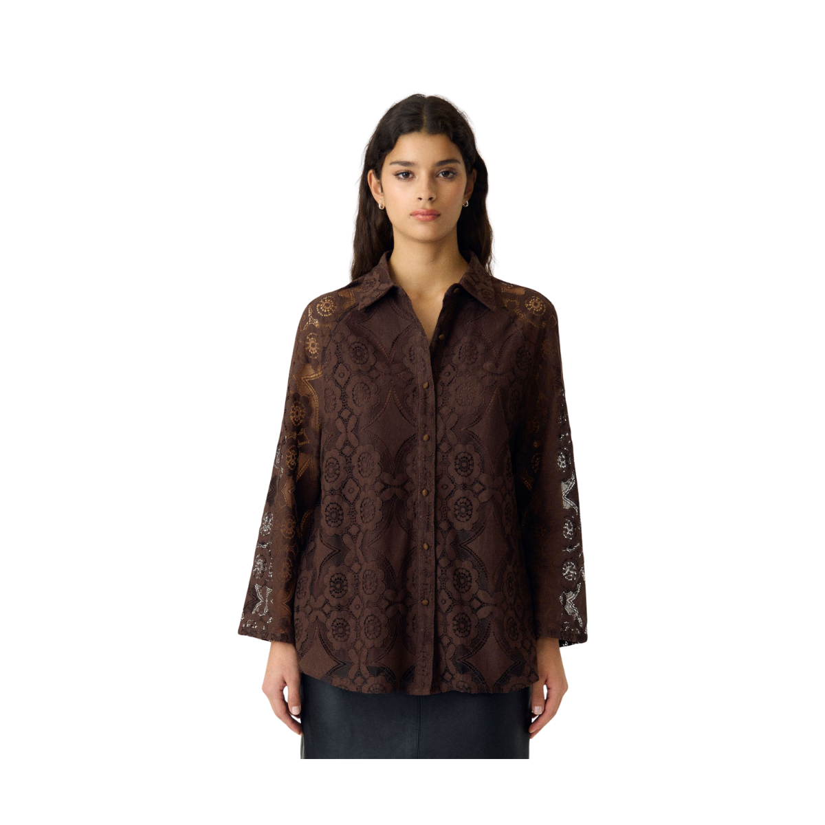 YASAlmi 7/8 Lace Shirt - Coffee Bean