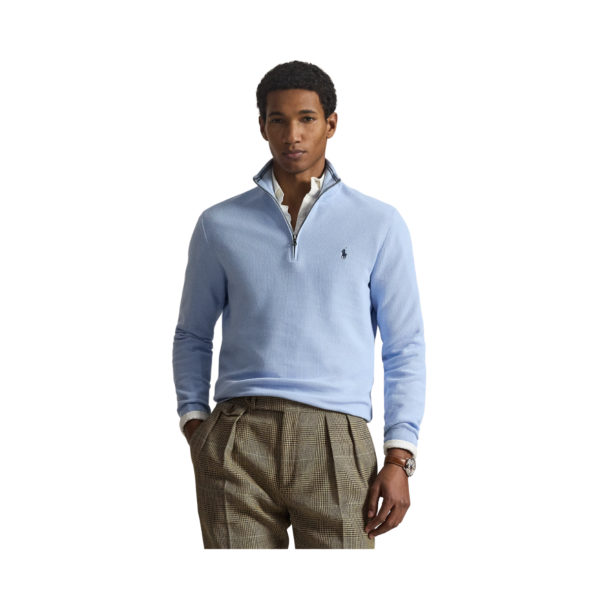 Knit Cotton Quarter-Zip Sweater - Office Blue