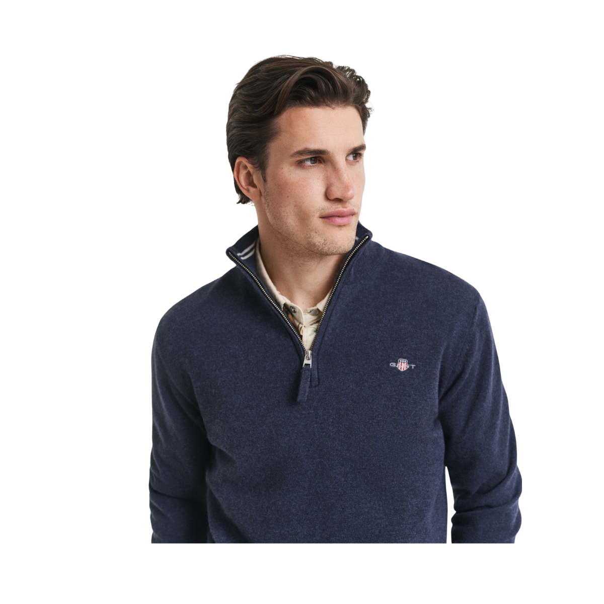 Superfine Lambswool Half Zip - Dark Navy Melange