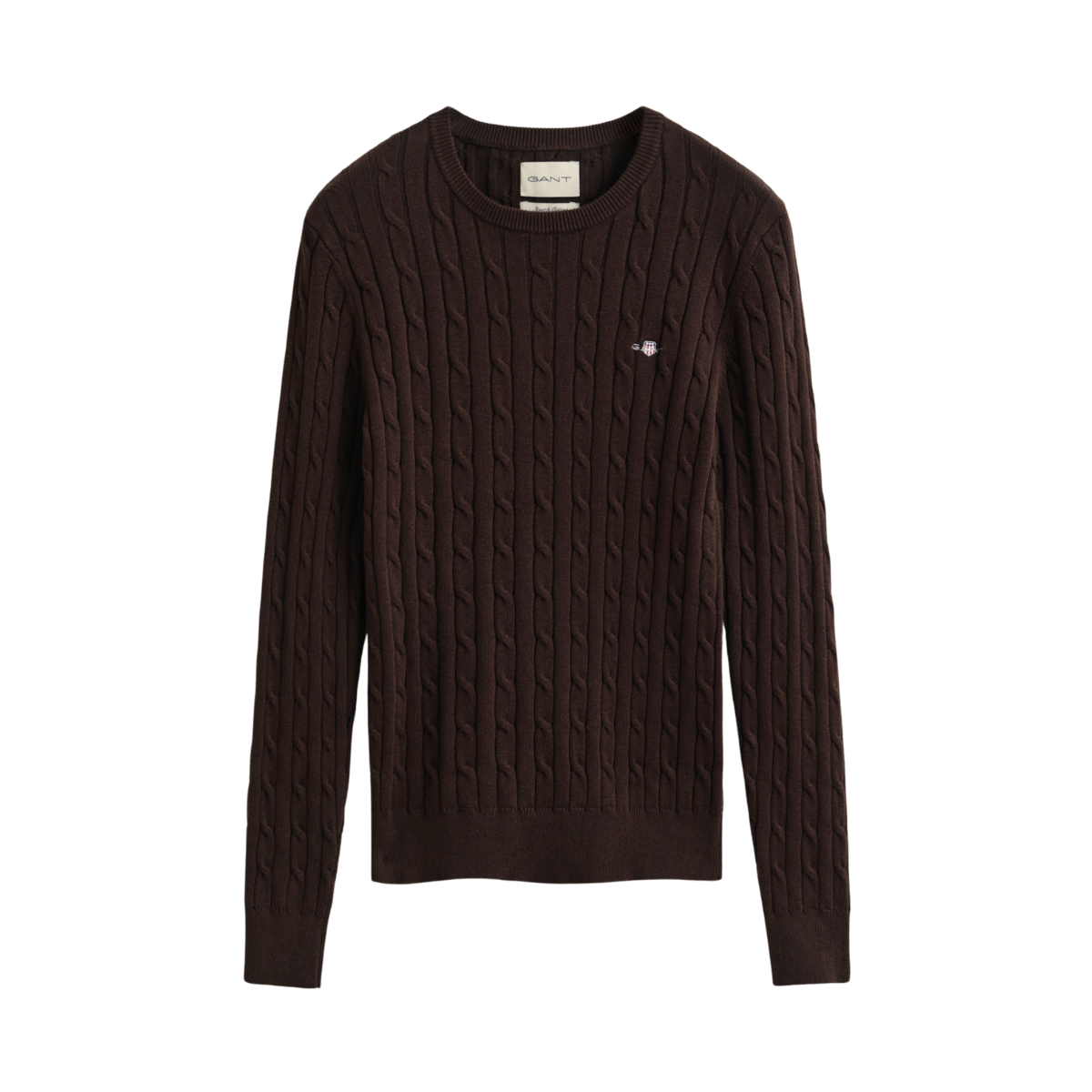 Stretch Cotton Cable C-Neck - Deep Brown