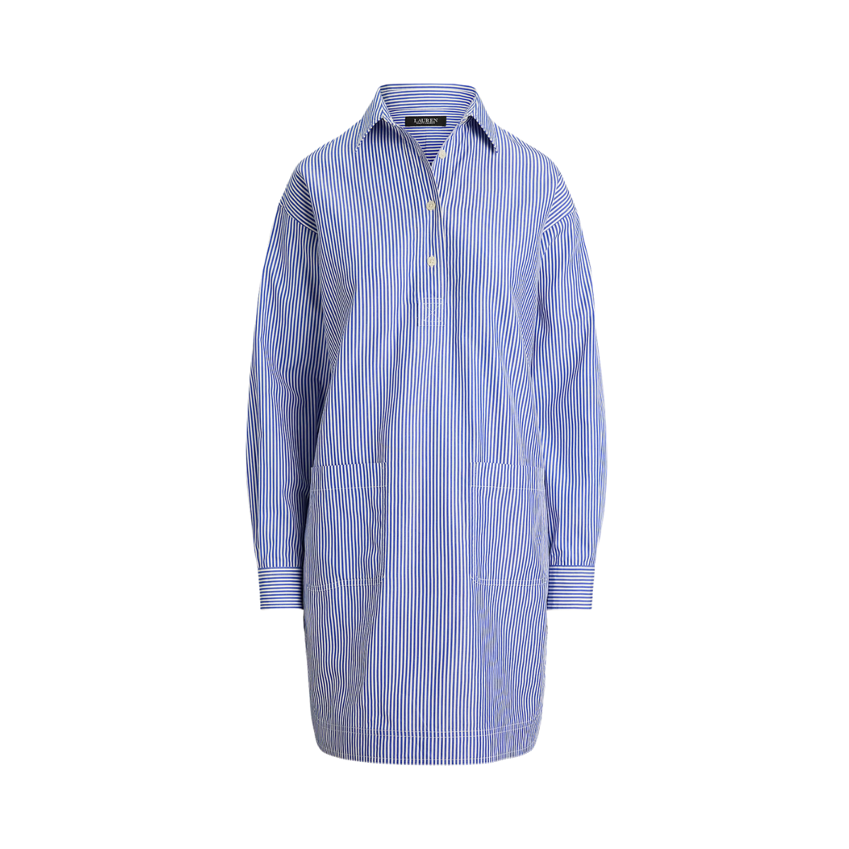 Woven Shirt Dress - Blue/White