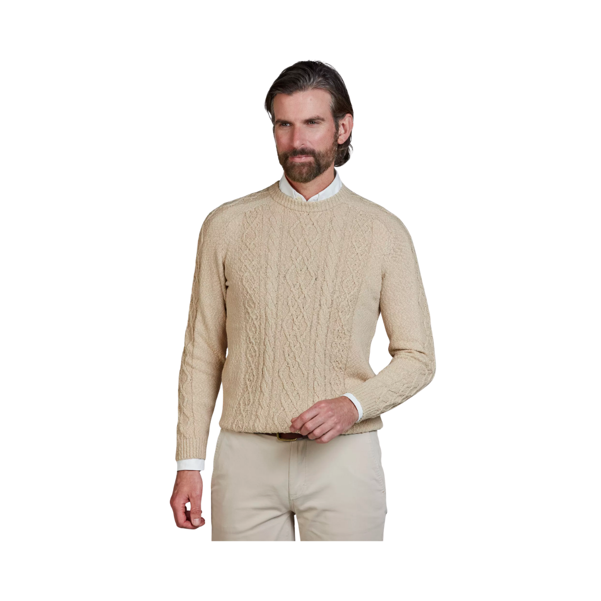 Crew Neck Cable Knit - Sand