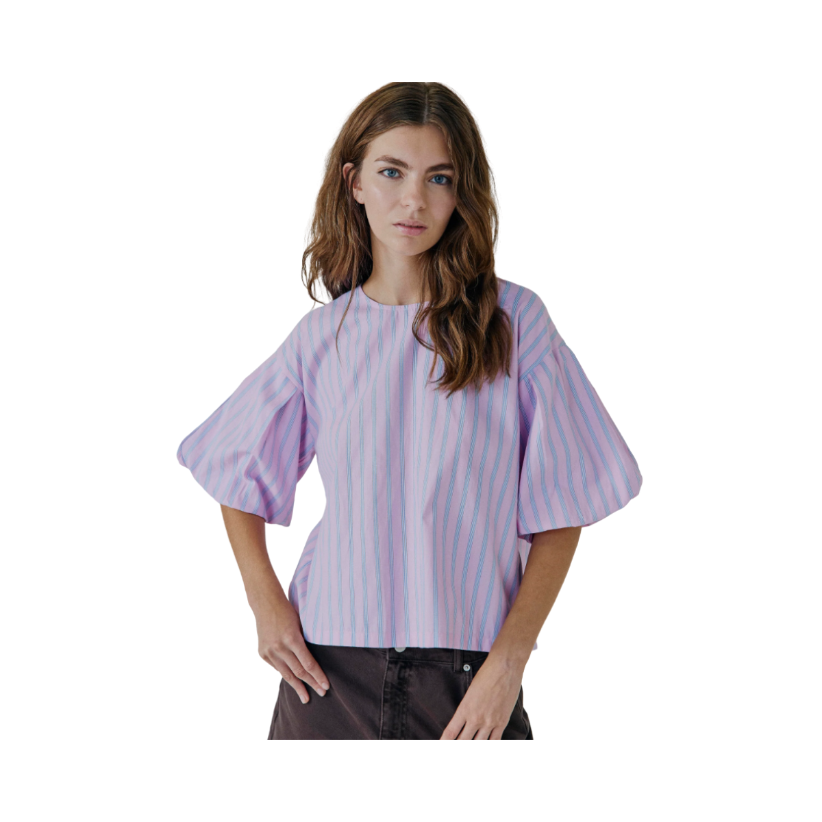 Emily SS Top - Blue/Pink Stripe