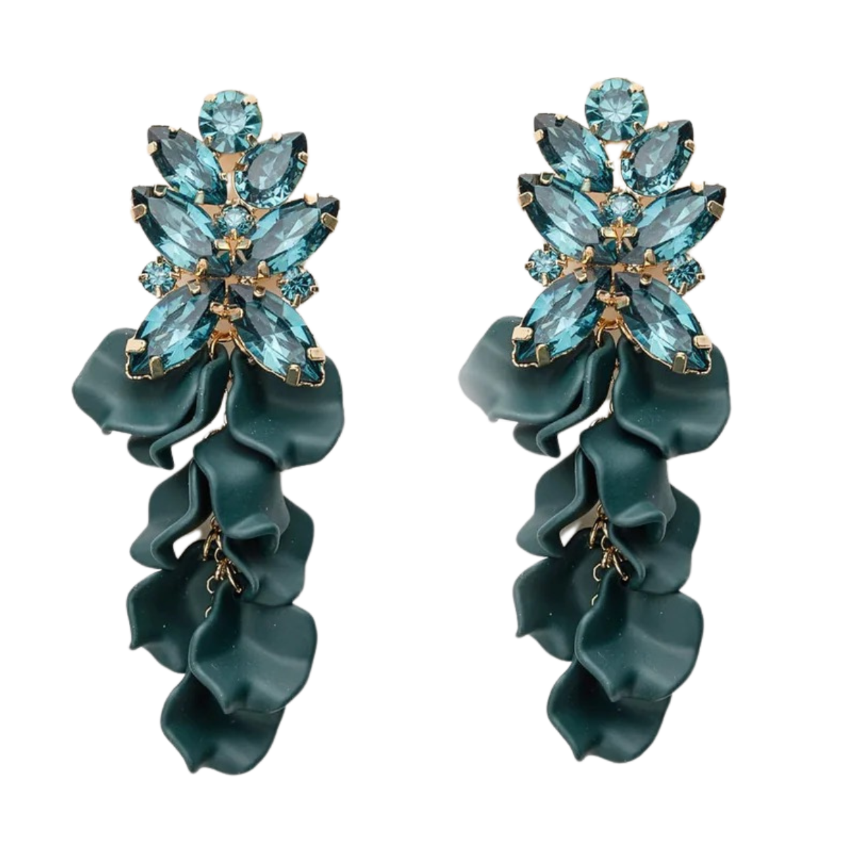 Leaf Big Stone Earrings - 0020 Dark Green