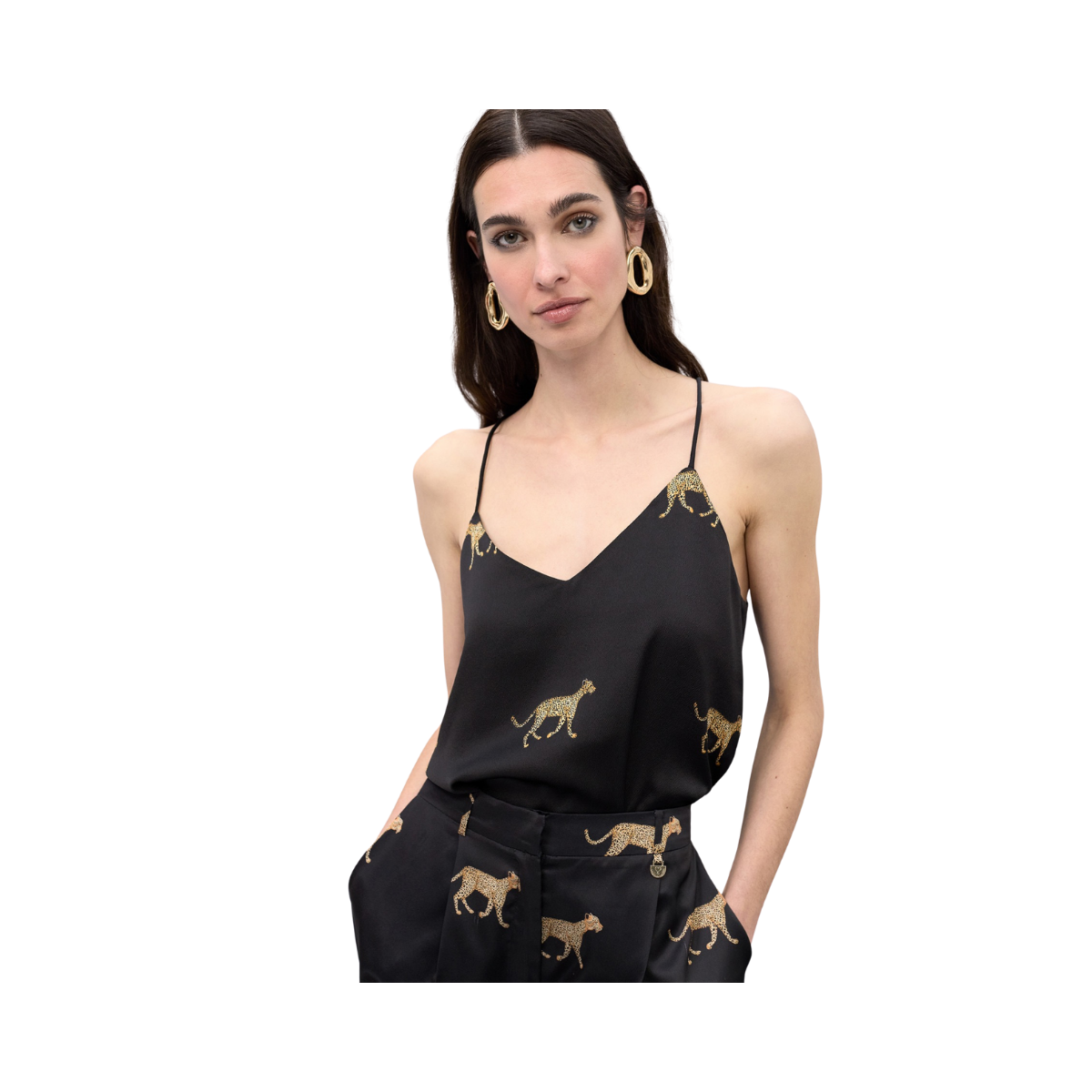 Slip Top with Print - Black-Brown