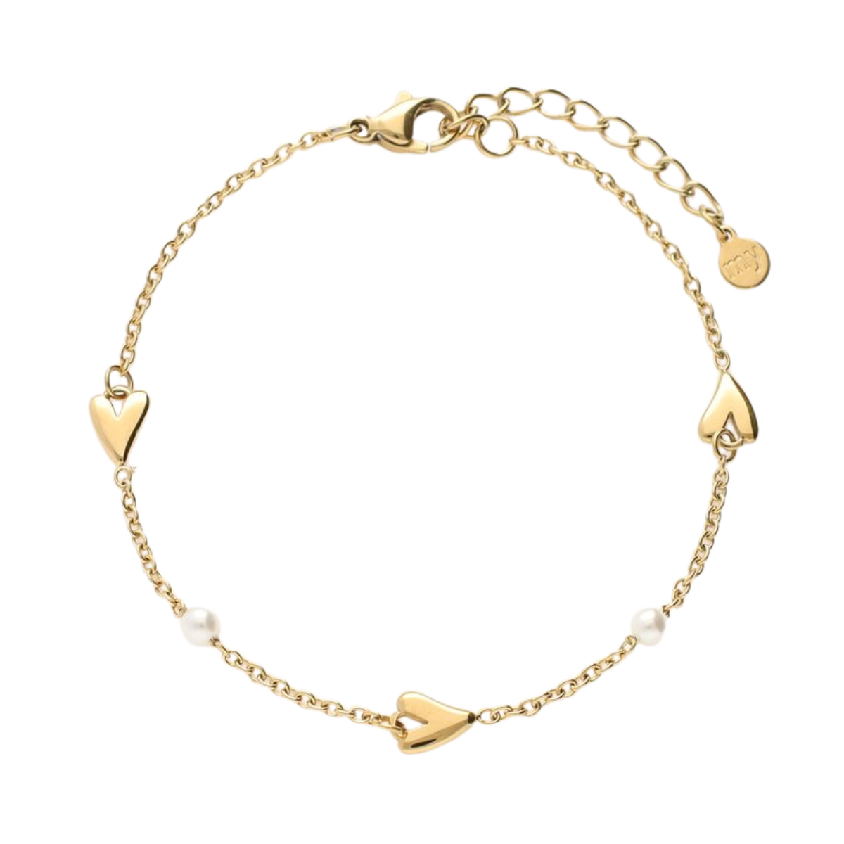Bracelet hearts & pearls - Gold
