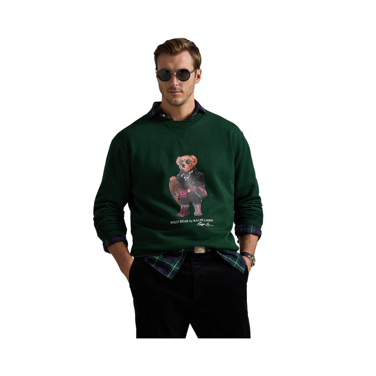 Long Sleeve Sweatshirt - Moss Agate Holiday Bear