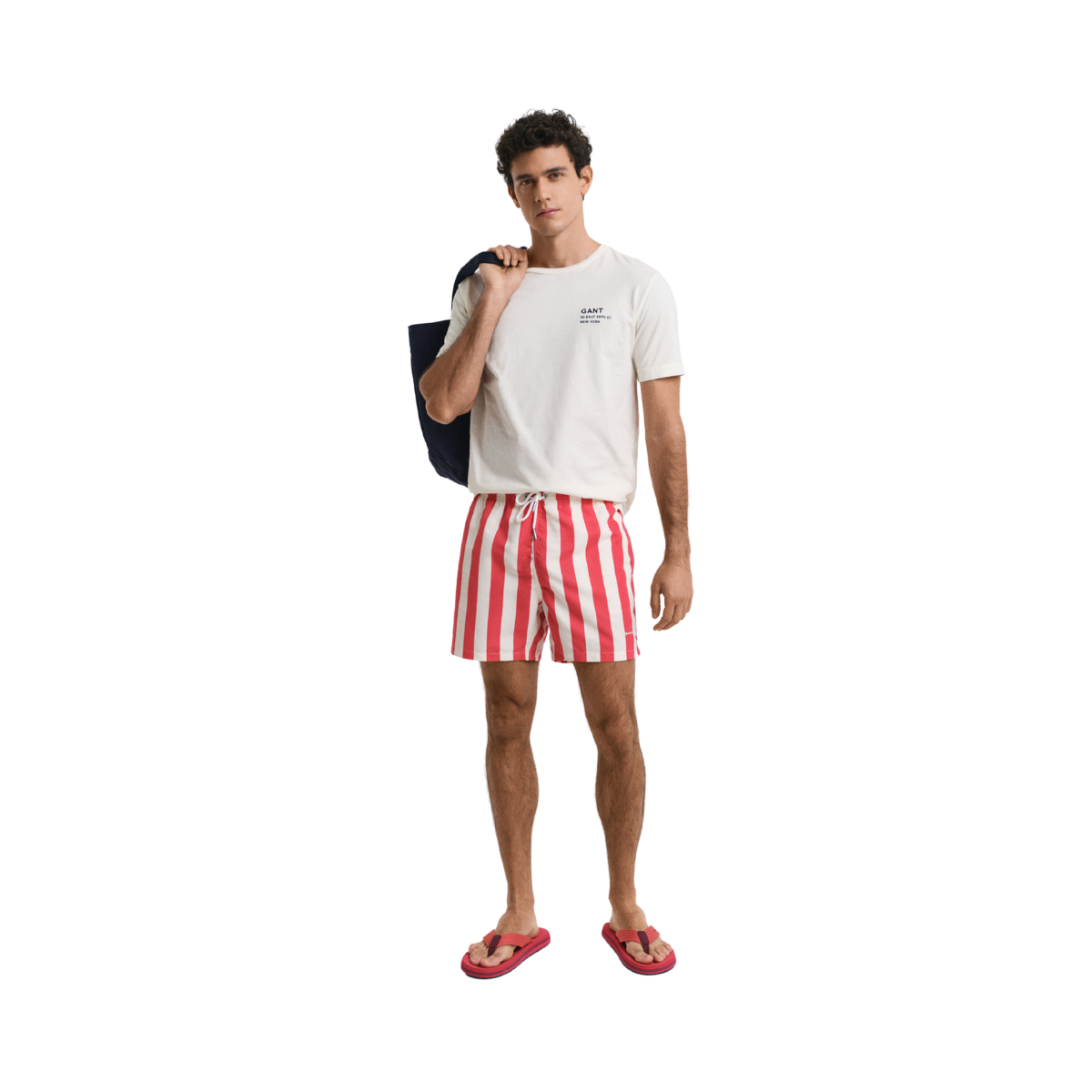 Block Stripe Swim Shorts - Watermelon Red