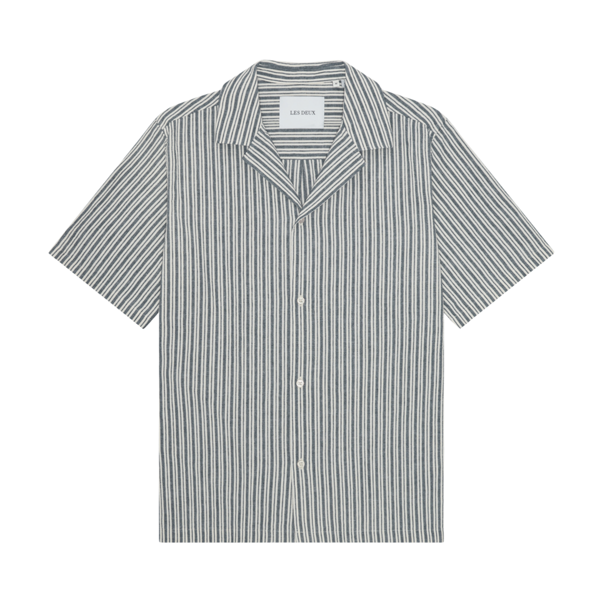 Stripe Cotton-Linen SS Shirt - Dark Denim Blue
