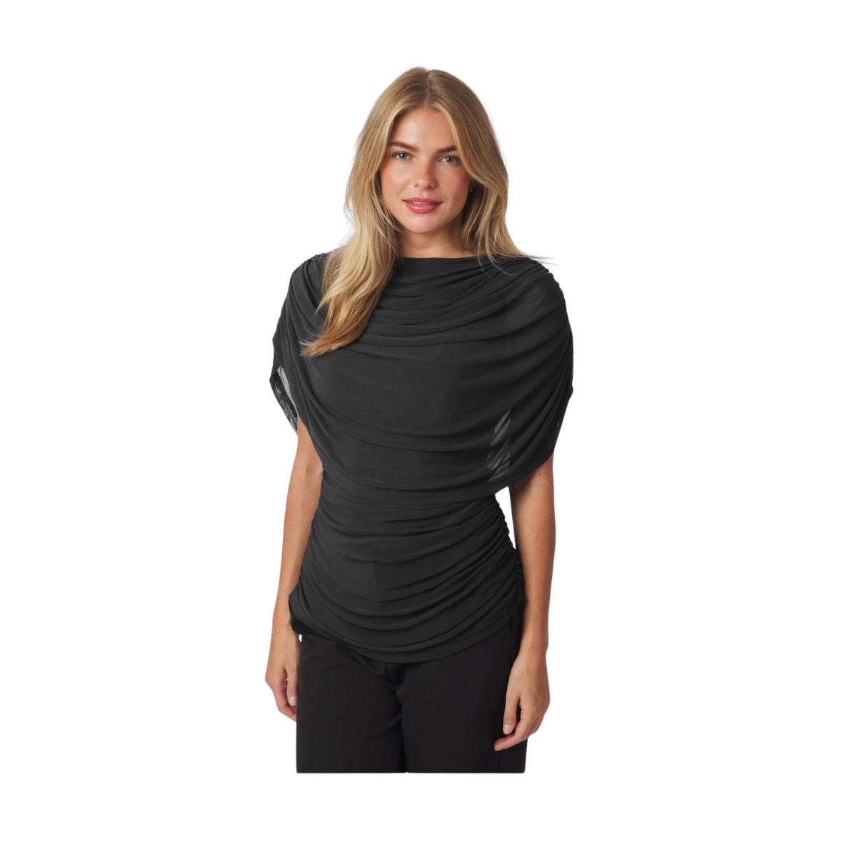 Cottuna Drapy Mesh Top - 100 Black