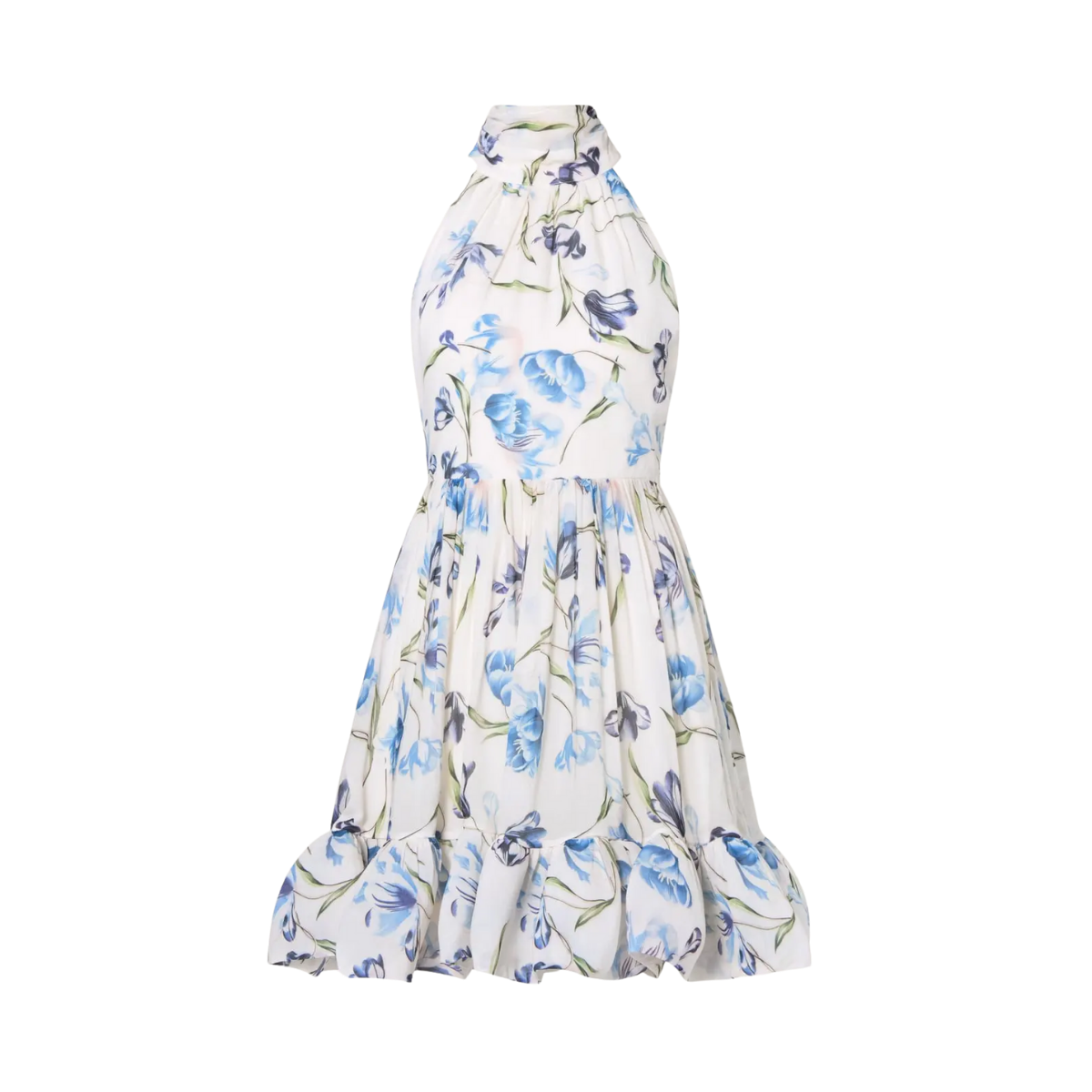 Fern Halterneck Ruffled Mini Dress - Tulip Blue