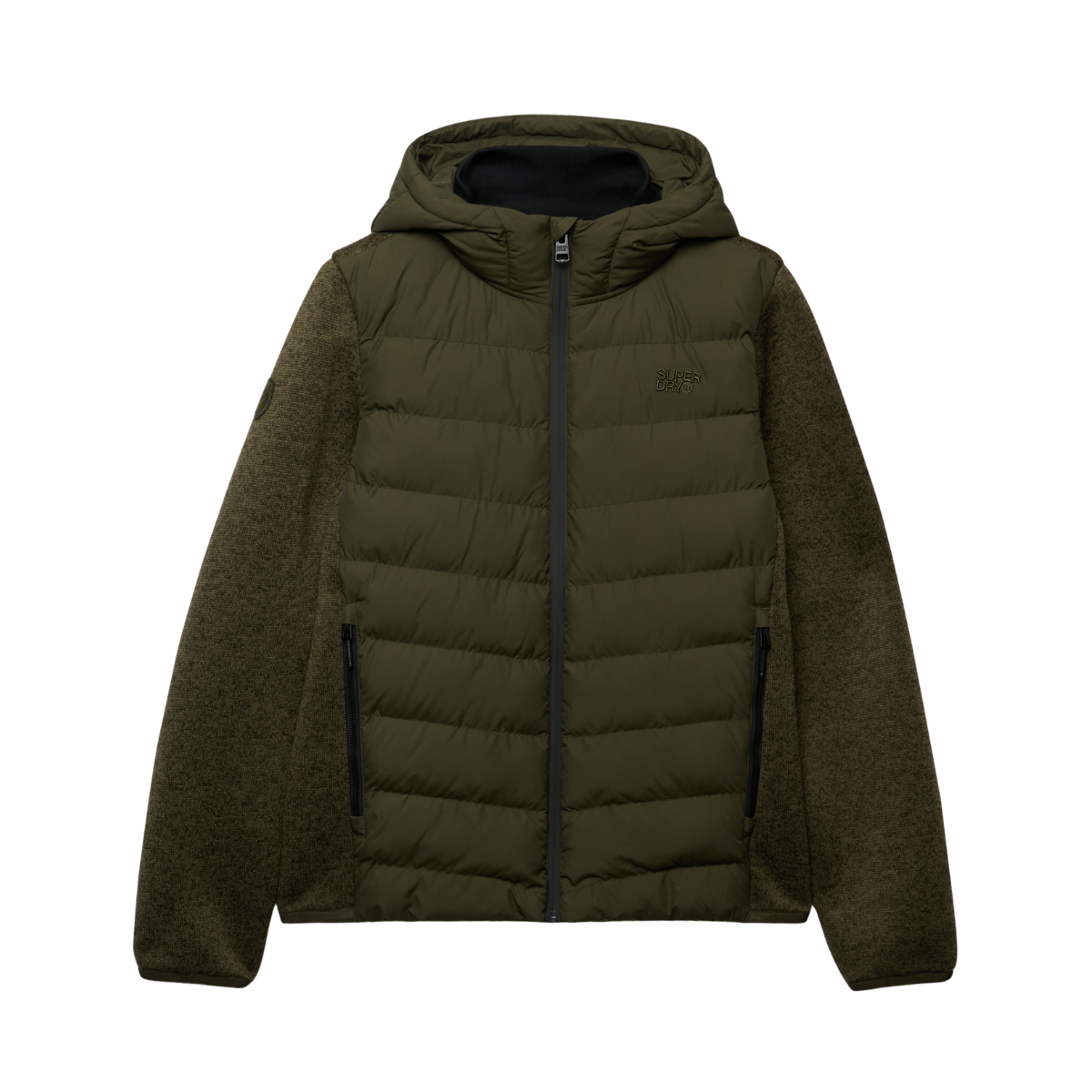 Hooded Storm Knit Hybrid Jkt - Khaki Green Marl
