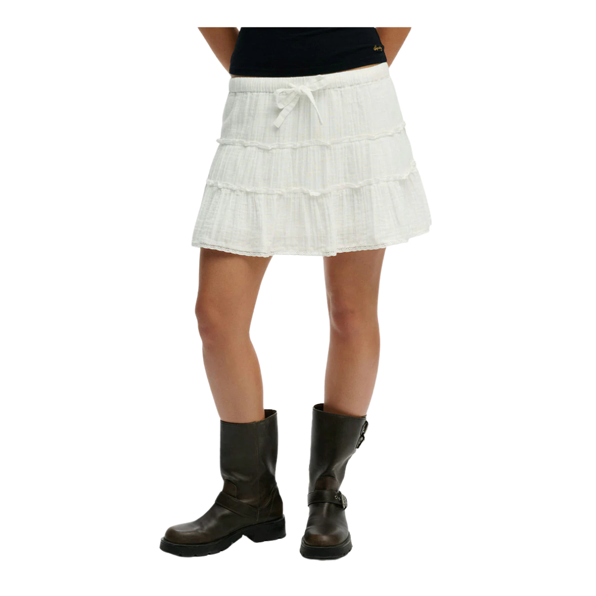 Cheesecloth Tiered Mini Skirt - 71D Off White