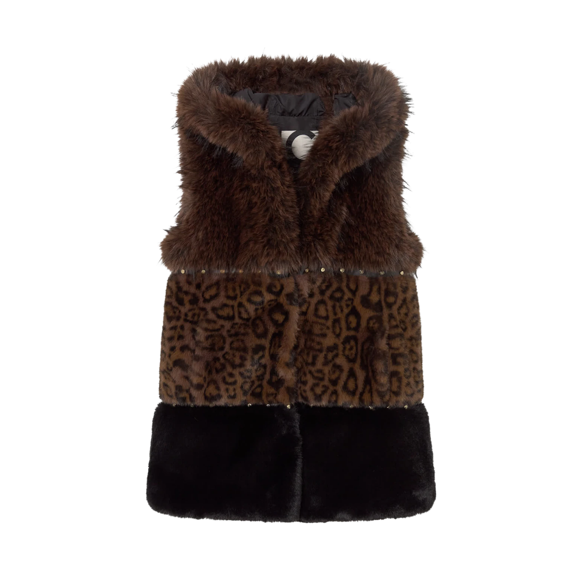 Tricolor Animal Fur Midi Vest - Brown-Multicolor