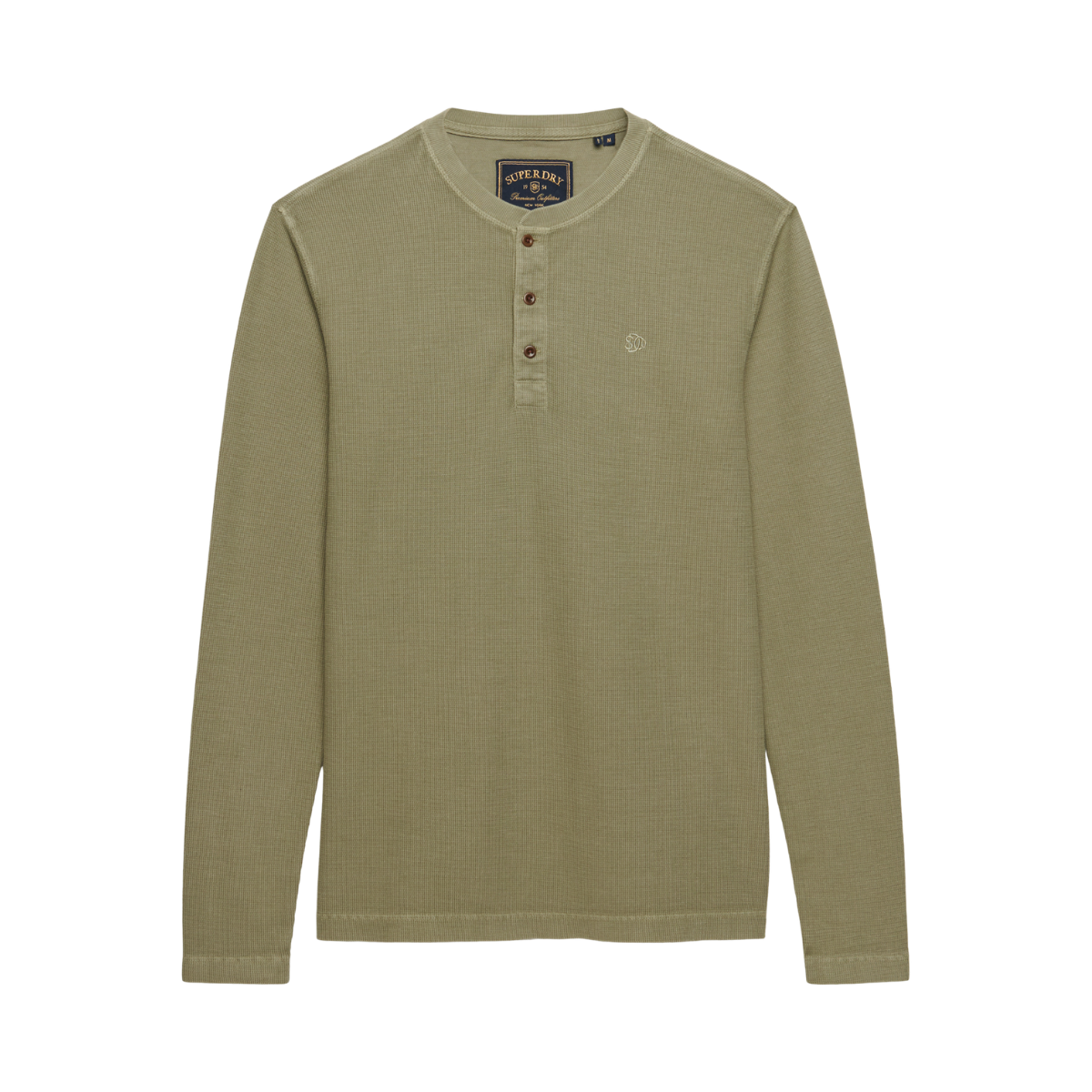 Waffle Long Sleeve Henley Top - Light Khaki Green