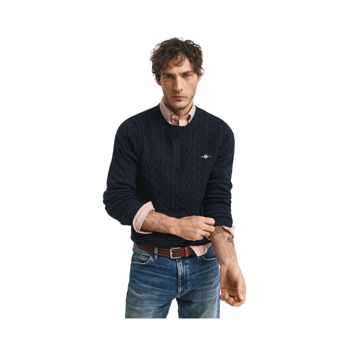 Cotton Cable C-Neck - Evening Blue