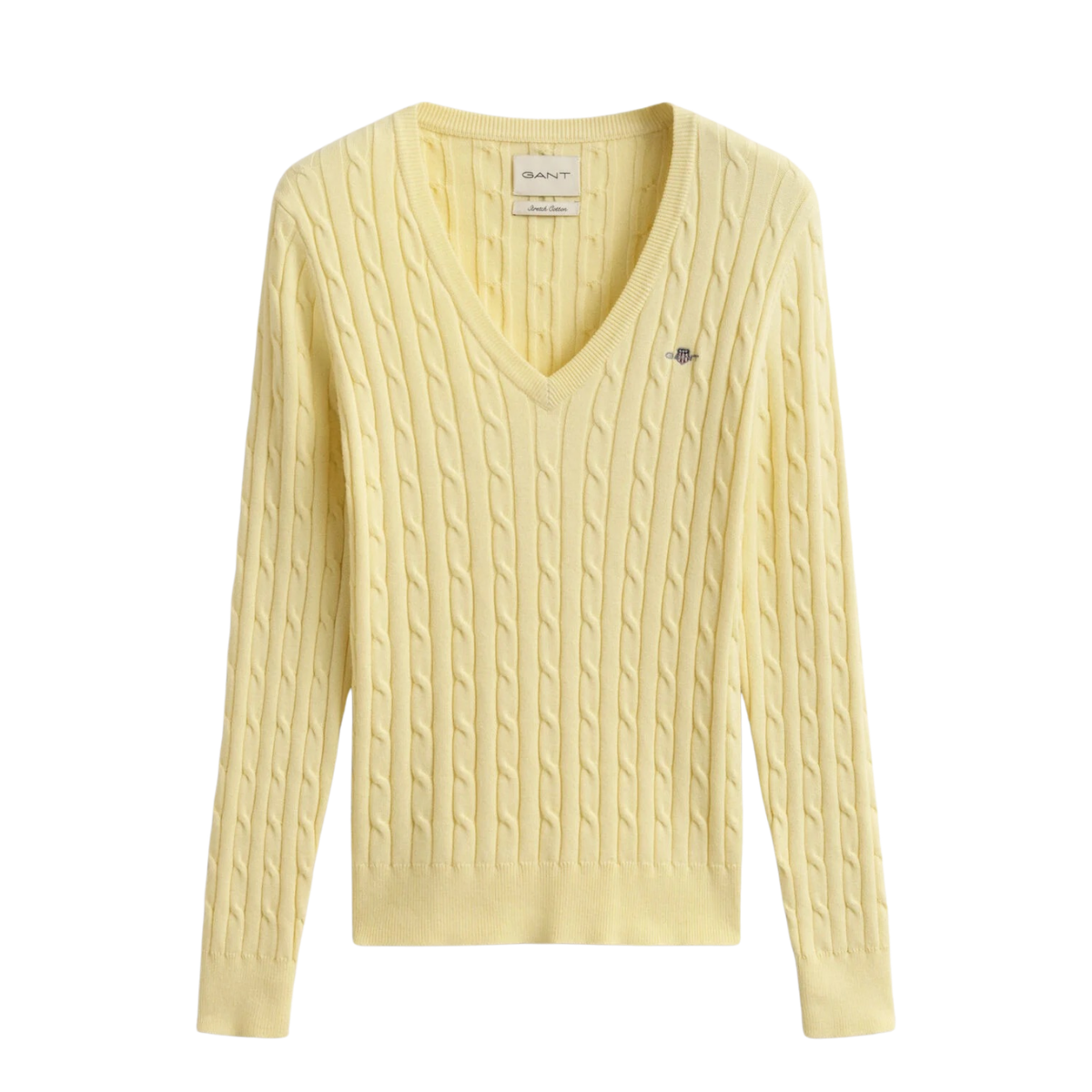 Stretch Cotton Cable V-Neck - Vanilla Yellow