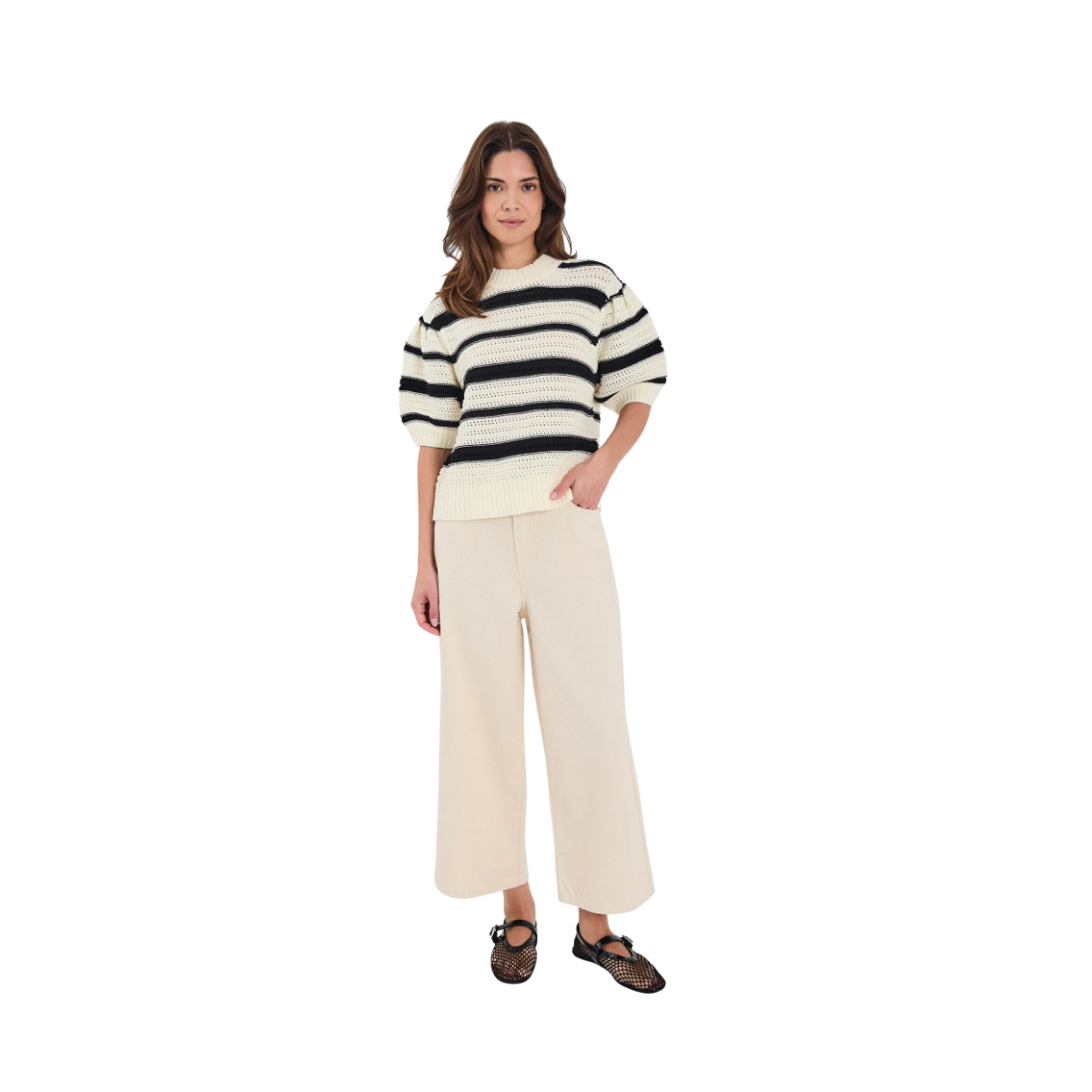 Cerise SS Knit Top - BLACK STRIPE