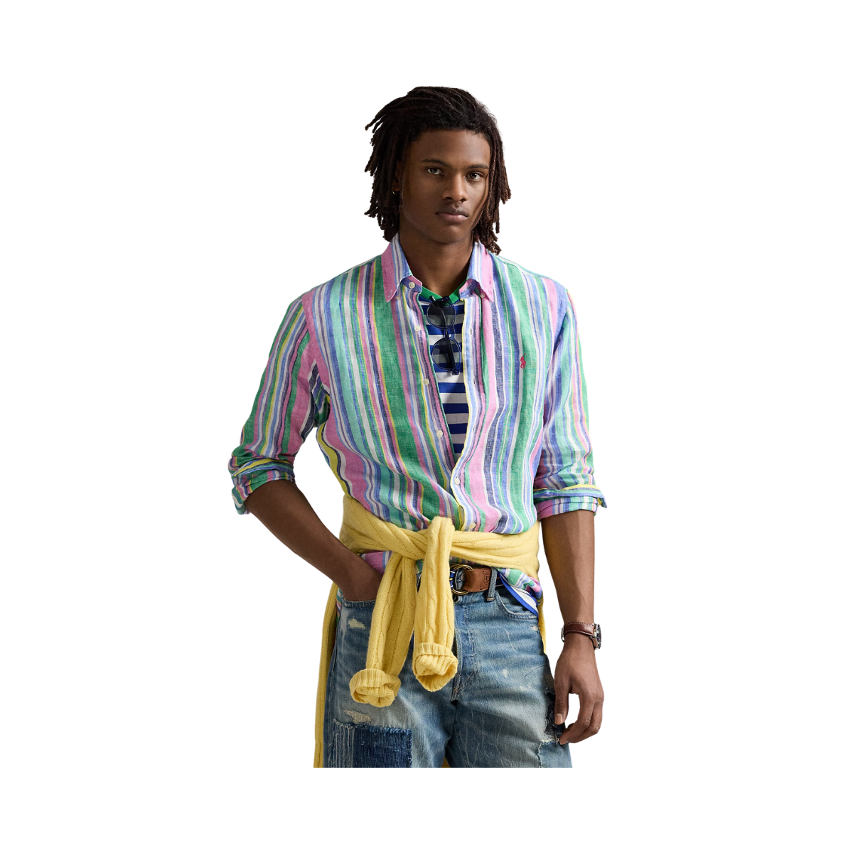 Long Sleeve Sport Shirt - Green/Pink Multi