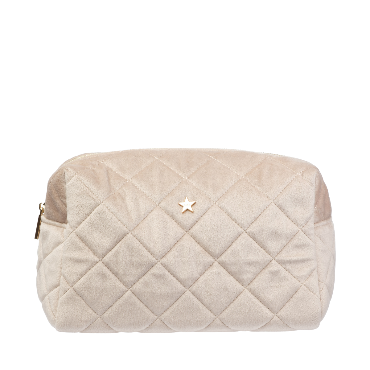 Velvet Square Quilted Make-Up Pouch Small - Dark Sand