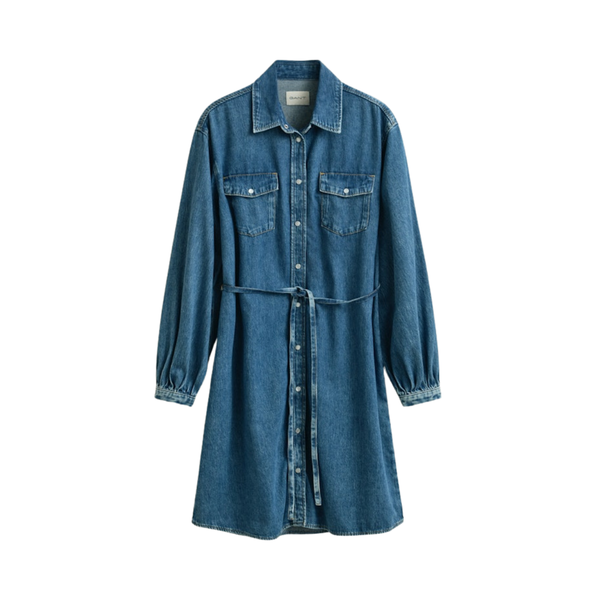 Denim Volume Sleeve Shirt Dress - Mid Blue Archive