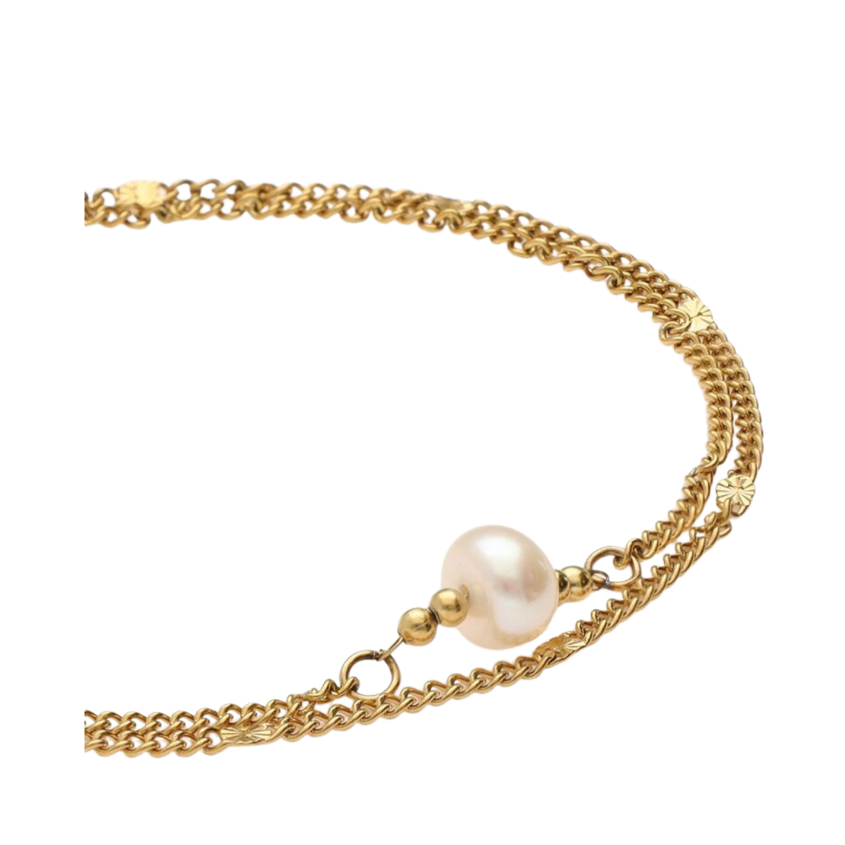 Bracelet 2 chains with pearl - 1200 Gold