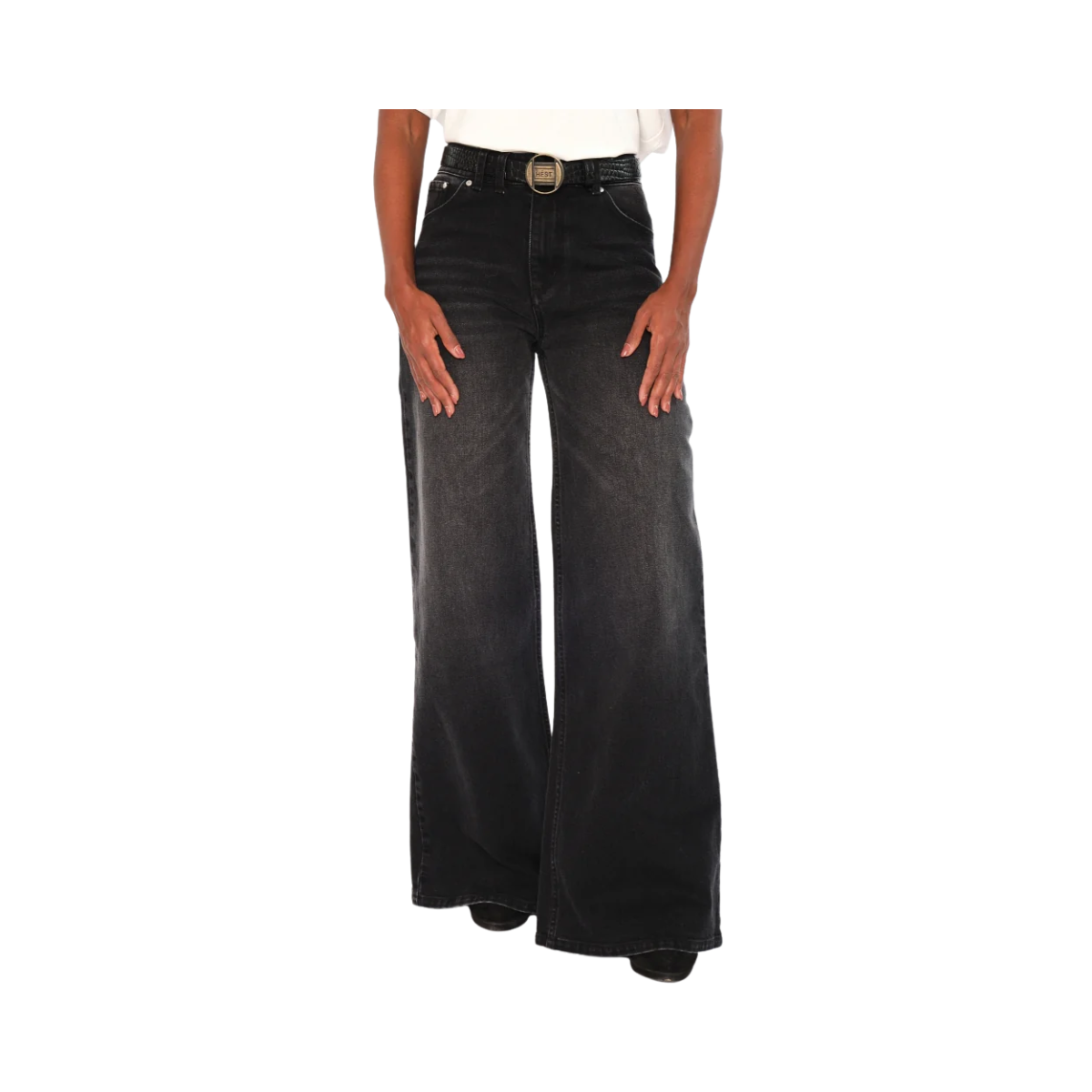 Irina Wide Leg - Medium Wash Black Denim