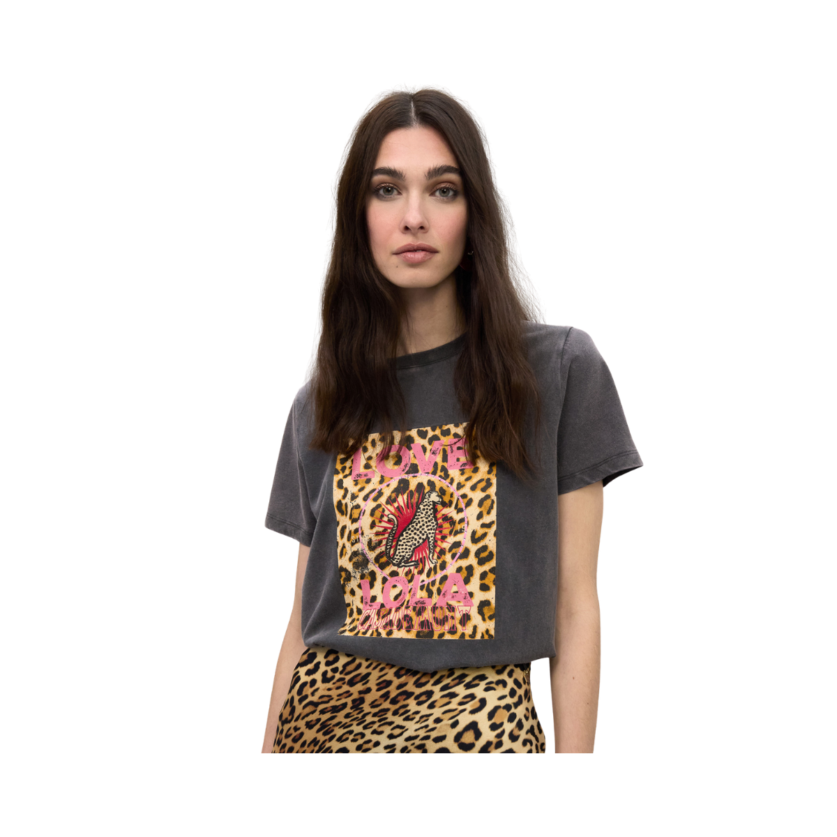 Love Lola Leopard T-shirt - Dark Grey